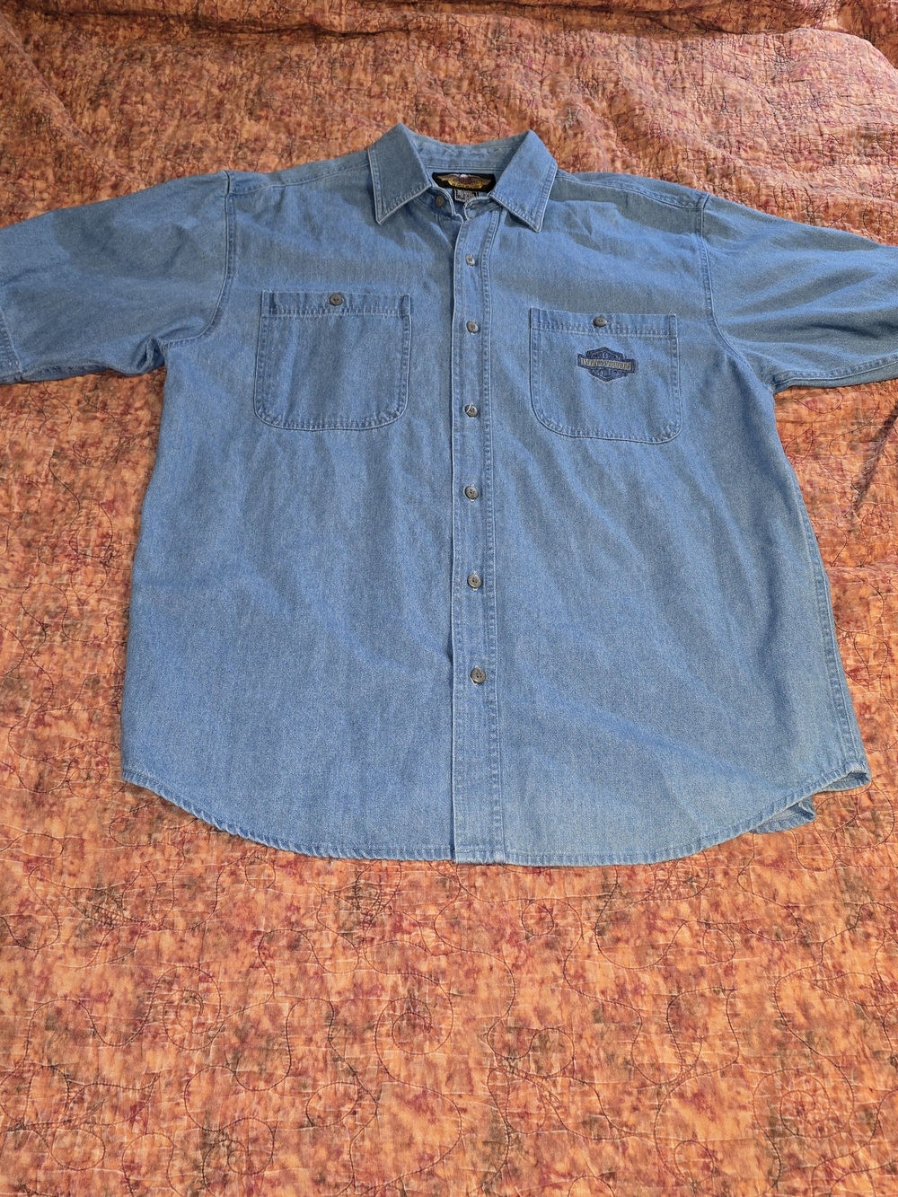 Vintahe Harley-Davidson Light Blue Denim Button-Up Work Shirt XL